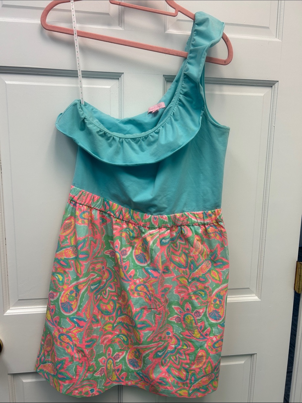 Lilly Pulitzer Dionne One Shoulder Mini Dress  Ruffle Trim Size XL Summer